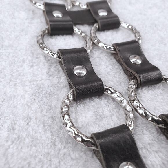 NWOT Ansaldo Dual Row Hammer Textured O-Ring Belt Leather Italy Punk Goth Rock - Picture 6 of 10